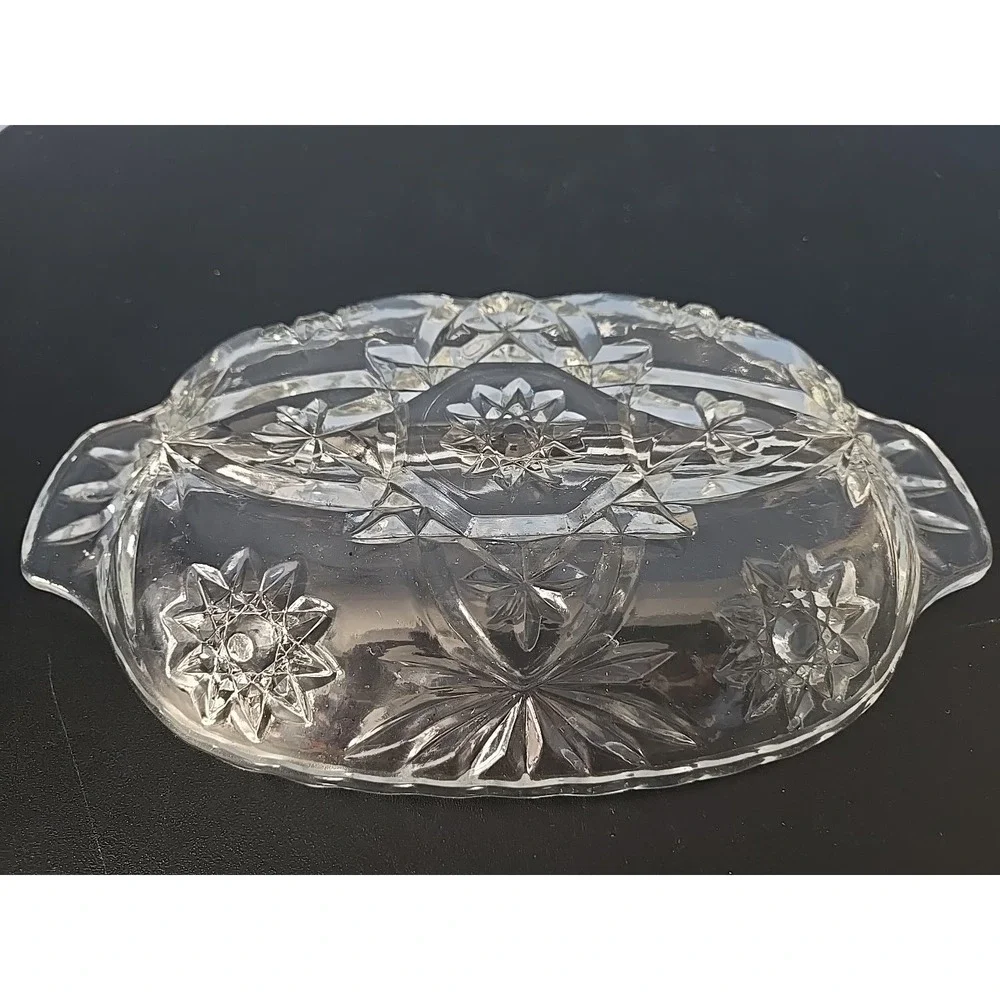Vintage Anchor Hocking Prescut Star of David Deli Relish Divided Dish‎ Handles